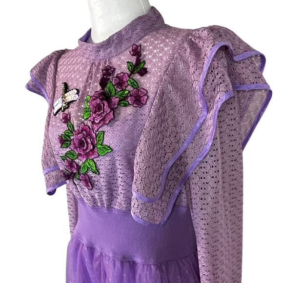 Lavender Gown Whimsical Dragonfly Floral Cottage Fairy Princess Victorian MED - Picture 3 of 10